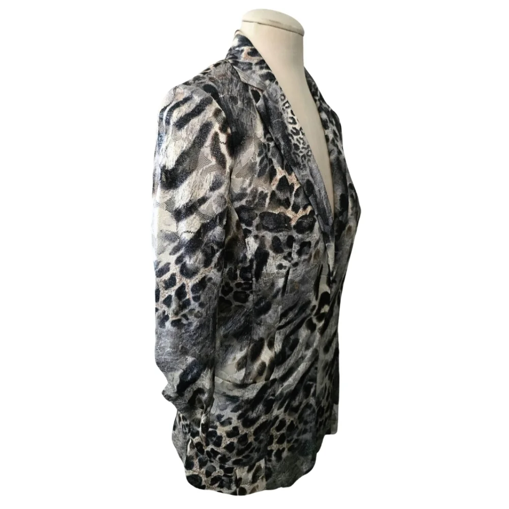 Alberto Makali Animal Print Mesh Blazer Jacket Leopard Abstract Sheer Medium - Picture 4 of 7